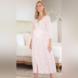 Retro Floral Print Maternity to Nursing Midi Nightdress